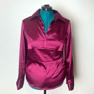 Vintage AGB womens Y2K Satin long sleeve Blouse corporate Medium office siren